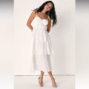 White Tiered Bustier Midi Dress